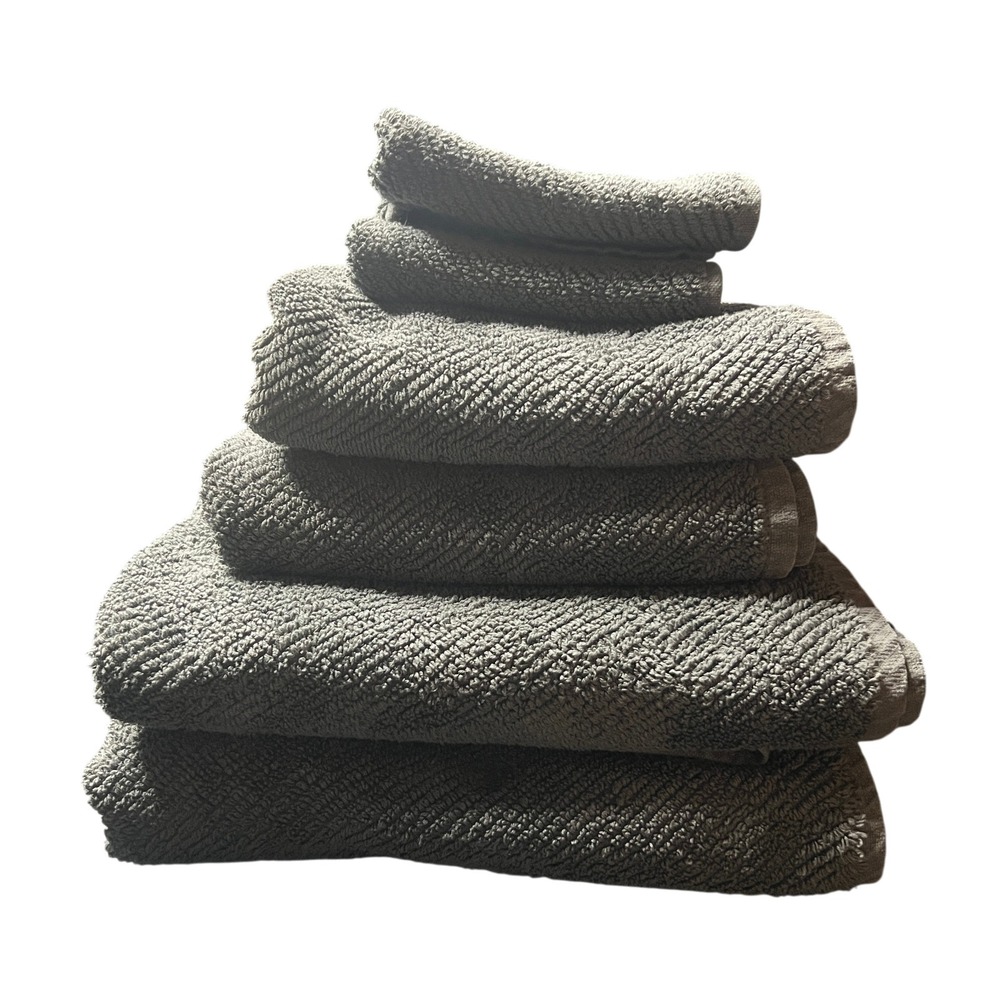 Coyuchi Temescal Organic Cotton Bath Towel Hand Towel Washcloth Set Gray 6 Pc